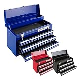 Arebos Werkzeugkoffer mit 3 Schubladen & 2 Ablagefächern | inkl. Tragegriff & Schnappverschlüssen | Einrastfunktion | Antirutschmatten | Blau