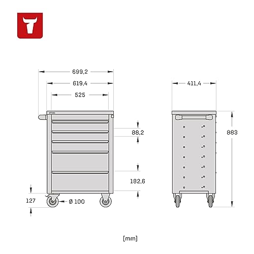 STIER Werkstattwagen leer Basic+ Abmessungen